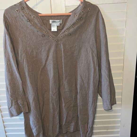 Coldwater creek linen blend three-quarter sleeve blouse - Picture 1 of 4